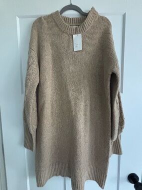 NWT a new day tan crewneck sweater dress with cable sleeves